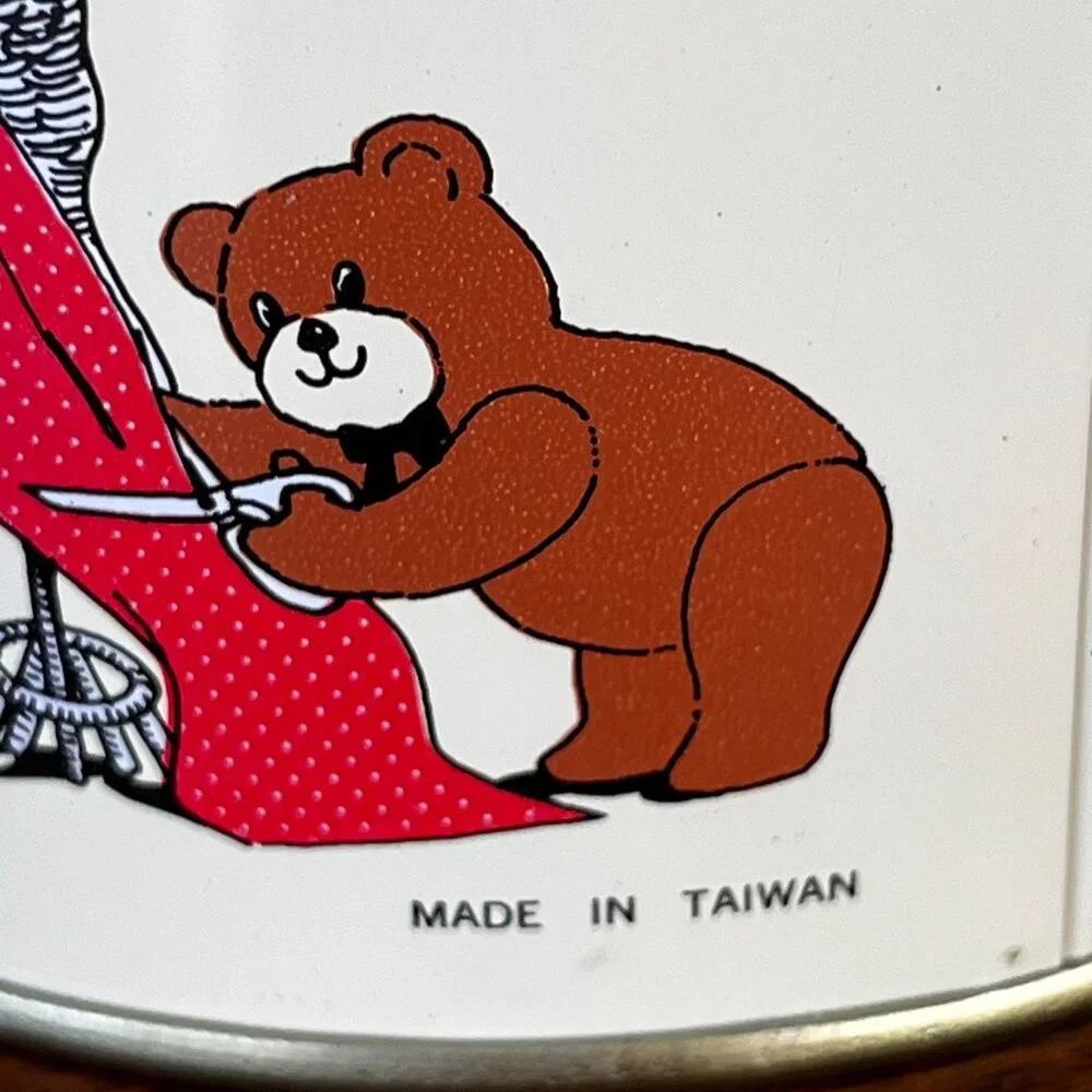 Vintage Santa's Workbench Sewing Bear Small Metal Tin Hearts Crafting Taiwan 90s